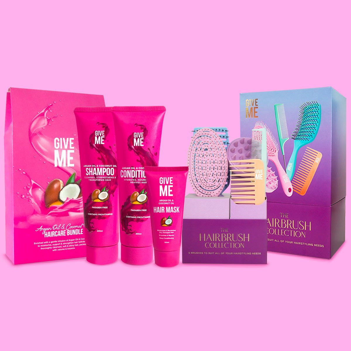 Hairbrush Collection & Coconut & Argan Oil Haircare Bundle - Give Me Cosmetics