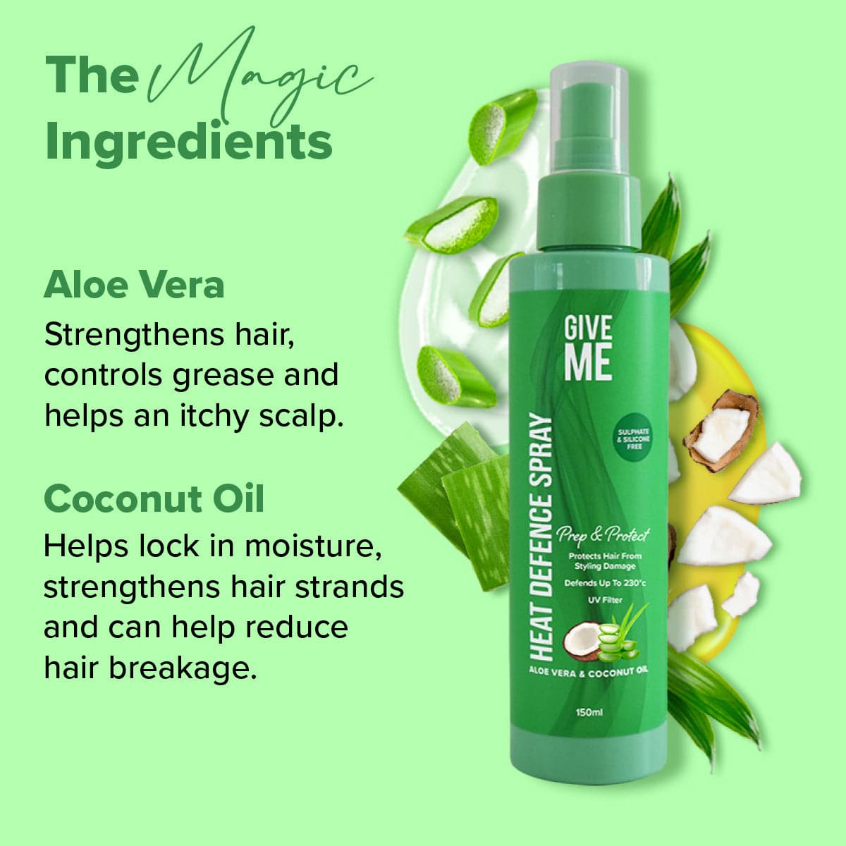 Heat Defence Spray - Aloe Vera & Coconut Oil - Give Me Cosmetics