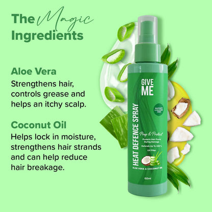 Heat Defence Spray - Aloe Vera & Coconut Oil - Give Me Cosmetics